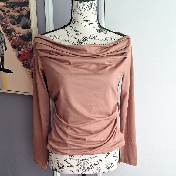 Brown Fitted Ruched Long Sleeve Shirt - Picture 3 of 4